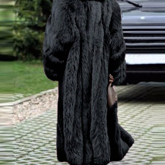 Black elegant luxe Women's plush  Faux Fur long Jacket Coat - Picture 3 of 7